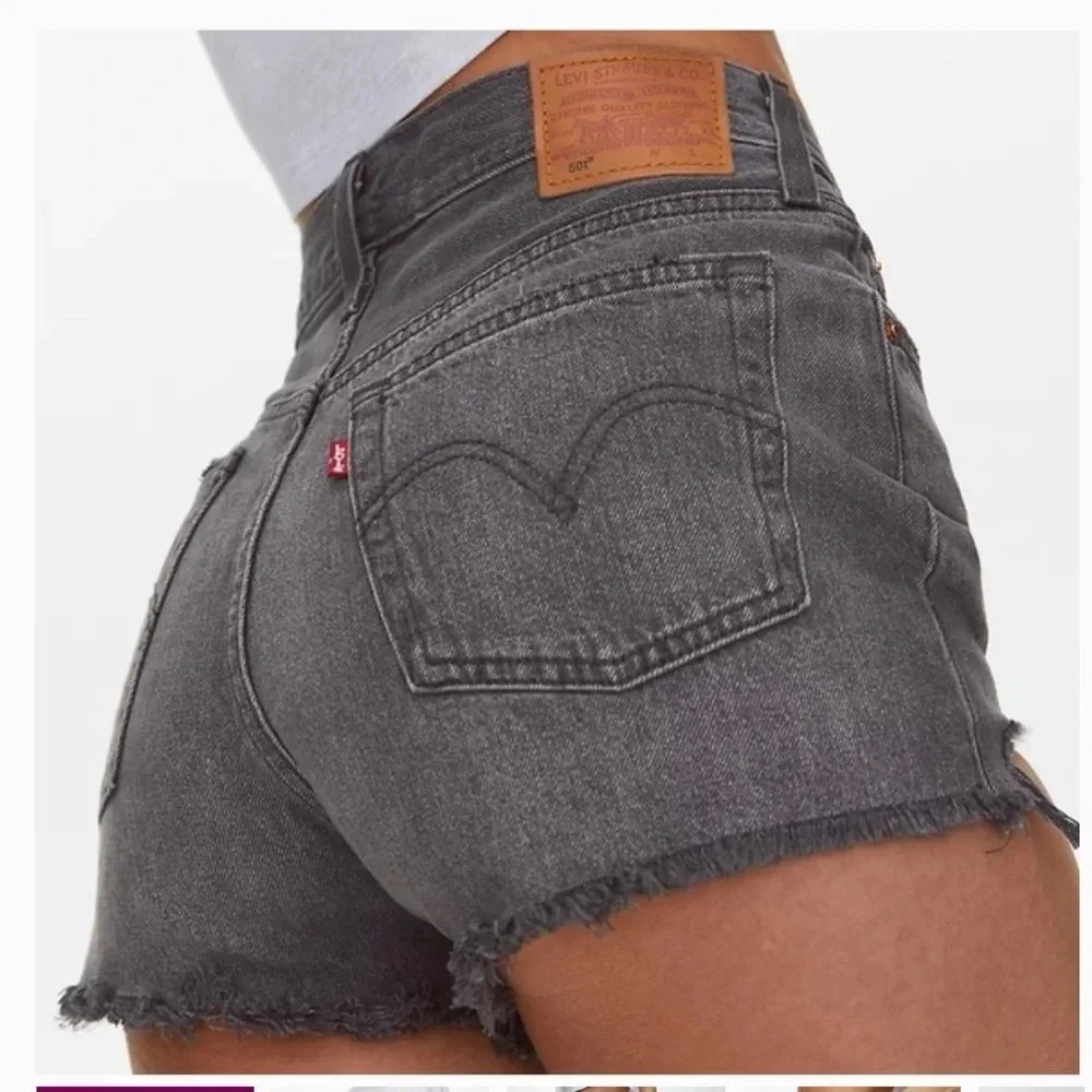 Levi's Premium 501 Cut Off Denim Shorts 100% Cotton Button Fly Black Size 25